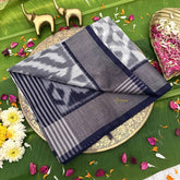 Vriksham Handwoven Pochampally Grey & Off White Zigzag Ikkat Silk-Cotton Saree-VS4733